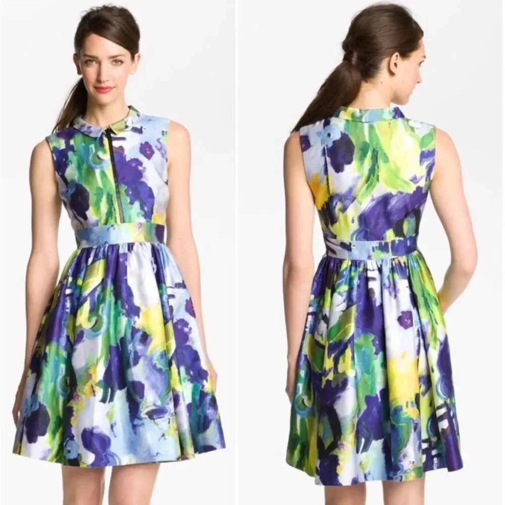 EUC Kate Spade Carissa Fit & Flare Collared Watercolor Sleeveless Dress